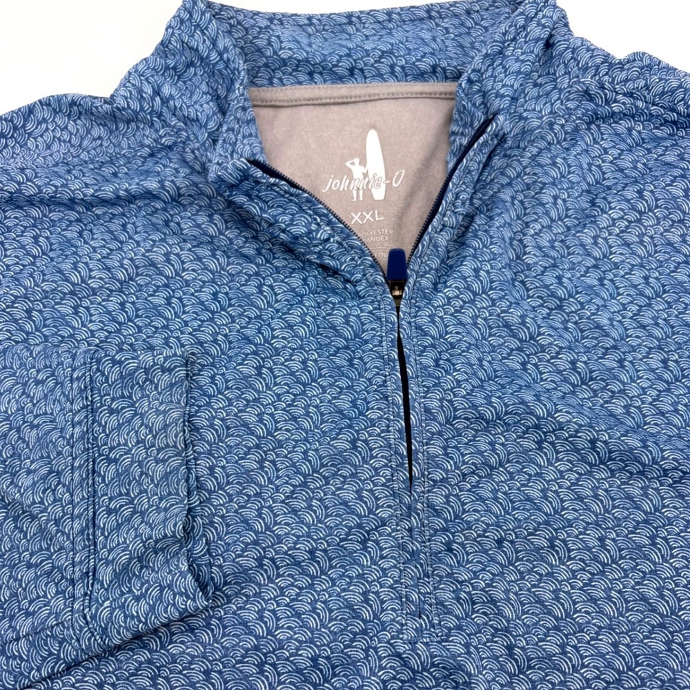Johnnie-O Mens XXL Blue Wave Print Quarter Zip Performance Pullover Long Sleeve